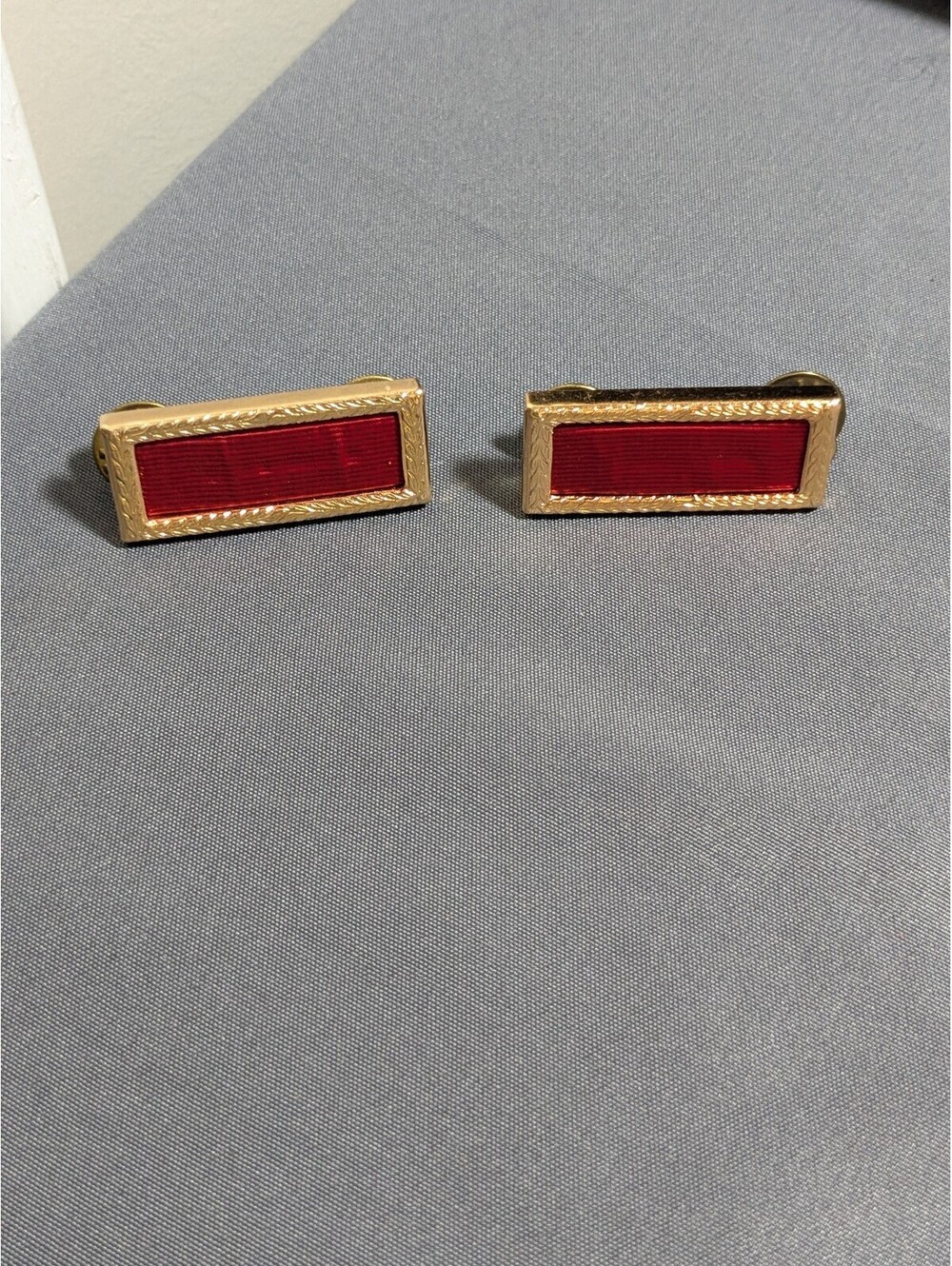 Vintage Gold Tone Red Enamel Rectangular Cufflinks